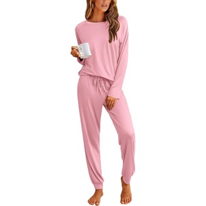 image:imageEkouaer Pajamas Womens Long Sleeve Pj Set 2 Piece Loungewear Soft Comfy Sleepwear with Jogger Pants SXXLPink