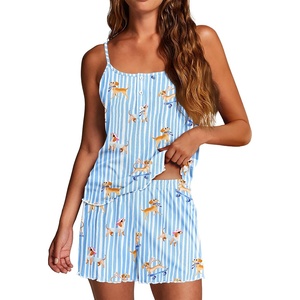 image:imageEkouaer Pajamas for Women Set Lingerie Pjs 2 Piece Cami Sleepwear Ribbed Knit Shorts SetStriped Dog