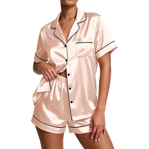 image:imageEkouaer Pajamas for Women Set Silk Satin Pjs Button Down Sleepwear Summer Loungewear Top and Shorts Lounge Set SXXLBeige