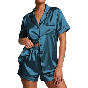 image:imageEkouaer Pajamas for Women Set Silk Satin Pjs Button Down Sleepwear Summer Loungewear Top and Shorts Lounge Set SXXLBlue Green