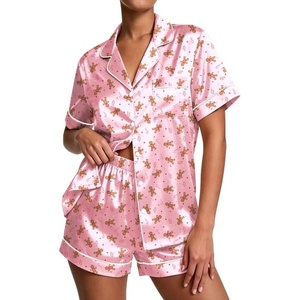 image:imageEkouaer Pajamas for Women Set Silk Satin Pjs Button Down Sleepwear Summer Loungewear Top and Shorts Lounge Set SXXLChristmas Gingerbread Man