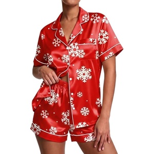 image:imageEkouaer Pajamas for Women Set Silk Satin Pjs Button Down Sleepwear Summer Loungewear Top and Shorts Lounge Set SXXLChristmas Snow