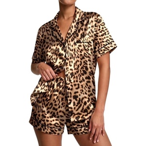 image:imageEkouaer Pajamas for Women Set Silk Satin Pjs Button Down Sleepwear Summer Loungewear Top and Shorts Lounge Set SXXLLeopard