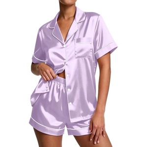 image:imageEkouaer Pajamas for Women Set Silk Satin Pjs Button Down Sleepwear Summer Loungewear Top and Shorts Lounge Set SXXLLilac