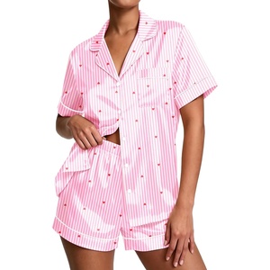 image:imageEkouaer Pajamas for Women Set Silk Satin Pjs Button Down Sleepwear Summer Loungewear Top and Shorts Lounge Set SXXLLove Stripe