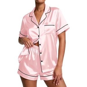 image:imageEkouaer Pajamas for Women Set Silk Satin Pjs Button Down Sleepwear Summer Loungewear Top and Shorts Lounge Set SXXLPink