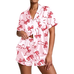 image:imageEkouaer Pajamas for Women Set Silk Satin Pjs Button Down Sleepwear Summer Loungewear Top and Shorts Lounge Set SXXLRed Bow