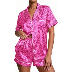 image:imageEkouaer Pajamas for Women Set Silk Satin Pjs Button Down Sleepwear Summer Loungewear Top and Shorts Lounge Set SXXLRose Leopard