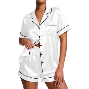 image:imageEkouaer Pajamas for Women Set Silk Satin Pjs Button Down Sleepwear Summer Loungewear Top and Shorts Lounge Set SXXLWhite