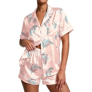 image:imageEkouaer Pajamas for Women Set Silk Satin Pjs Button Down Sleepwear Summer Loungewear Top and Shorts Lounge Set SXXLWhite Crane