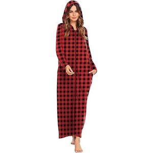 image:imageEkouaer Robe for Women Zipper Robe Loungewear Full Length Sleepwear Pockets Housecoat Casual Straight Robe SXXLRed Black Plaid