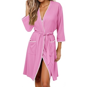 image:imageEkouaer Robes for Women Ribbed Knit Bathrobe Soft Lightweight Knee Length Kimono Robe Ladies Sleepwear with Pockets SXXLGray Purple