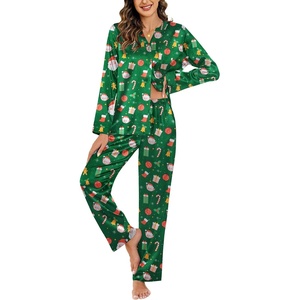 image:imageEkouaer Silk Pajamas For Women 2 Piece Set Satin Pjs Long Sleeve Button Up Sleepwear Comfy Lounge setsGreenchristmas