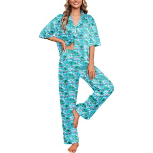 image:imageEkouaer Silk Satin Pajamas Set Women Short Sleeve Pj Sets Button Down Sleepwear 2 Piece Soft Loungewear SXXLFlamingo