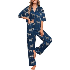 image:imageEkouaer Silk Satin Pajamas Set Women Short Sleeve Pj Sets Button Down Sleepwear 2 Piece Soft Loungewear SXXLNavy Zebra