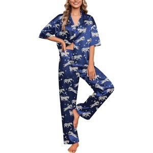 image:imageEkouaer Silk Satin Pajamas Set Women Short Sleeve Pj Sets Button Down Sleepwear 2 Piece Soft Loungewear SXXLNavy Zebrab