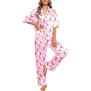 image:imageEkouaer Silk Satin Pajamas Set Women Short Sleeve Pj Sets Button Down Sleepwear 2 Piece Soft Loungewear SXXLPink Cowgirl