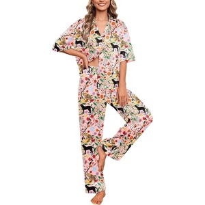 image:imageEkouaer Silk Satin Pajamas Set Women Short Sleeve Pj Sets Button Down Sleepwear 2 Piece Soft Loungewear SXXLPink Tiger