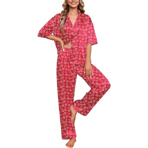 image:imageEkouaer Silk Satin Pajamas Set Women Short Sleeve Pj Sets Button Down Sleepwear 2 Piece Soft Loungewear SXXLRed Heart