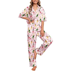 image:imageEkouaer Silk Satin Pajamas Set Women Short Sleeve Pj Sets Button Down Sleepwear 2 Piece Soft Loungewear SXXLStriped Wine Bottle