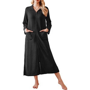 image:imageEkouaer Waffle Robes for Women Long Zipper Bathrobes Lightweight House Coat Soft Sleepwear with Pockets Loungewear SXXLBlack