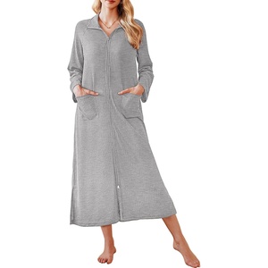 image:imageEkouaer Waffle Robes for Women Long Zipper Bathrobes Lightweight House Coat Soft Sleepwear with Pockets Loungewear SXXLLight Gray