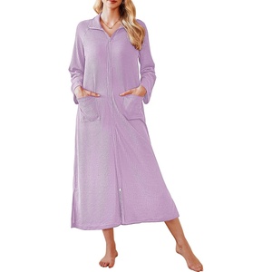 image:imageEkouaer Waffle Robes for Women Long Zipper Bathrobes Lightweight House Coat Soft Sleepwear with Pockets Loungewear SXXLPurple