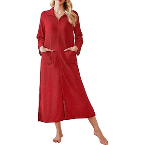 image:imageEkouaer Waffle Robes for Women Long Zipper Bathrobes Lightweight House Coat Soft Sleepwear with Pockets Loungewear SXXLRed