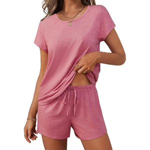 image:imageEkouaer Women 2 Piece Pajamas Set Short Sleeve Comfy Lounge Set Round Neck Tops and Shorts Pjs with PocketsGray Purple