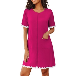 image:imageEkouaer Women Zip Up Robe Lightweight Housecoats with Pockets Knee Length Short Bathrobes Soft Nightgown S3XLHot Pink
