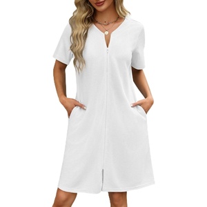 image:imageEkouaer Women Zipper Robes Waffle Short Bathrobe Lightweight House Coat with Pockets Soft Nightgown S3XL