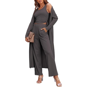 image:imageEkouaer Womens 3 Piece Lounge Set Pajama Long Sleeve Cardigan Sleeveless Top Pants Sweatsuit SXXLCharcoal Grey