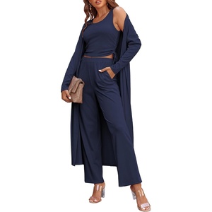 image:imageEkouaer Womens 3 Piece Lounge Set Pajama Long Sleeve Cardigan Sleeveless Top Pants Sweatsuit SXXLNavy