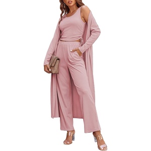 image:imageEkouaer Womens 3 Piece Lounge Set Pajama Long Sleeve Cardigan Sleeveless Top Pants Sweatsuit SXXLPink