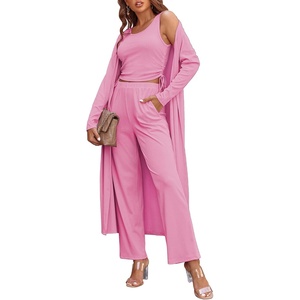 image:imageEkouaer Womens 3 Piece Lounge Set Pajama Long Sleeve Cardigan Sleeveless Top Pants Sweatsuit SXXLRose Pink