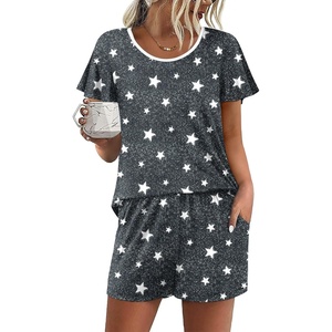 image:imageEkouaer Womens Pajama Set Summer Short Sleeve Pjs Sleepwear Cute 2 Piece Lounge Sets SXXLGray Stars