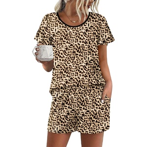 image:imageEkouaer Womens Pajama Set Summer Short Sleeve Pjs Sleepwear Cute 2 Piece Lounge Sets SXXLLeopard