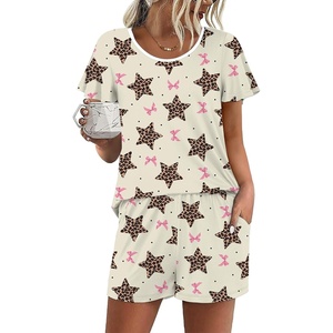 image:imageEkouaer Womens Pajama Set Summer Short Sleeve Pjs Sleepwear Cute 2 Piece Lounge Sets SXXLLeopard Star
