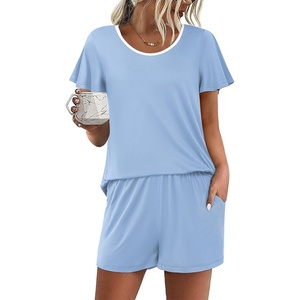 image:imageEkouaer Womens Pajama Set Summer Short Sleeve Pjs Sleepwear Cute 2 Piece Lounge Sets SXXLLight Blue