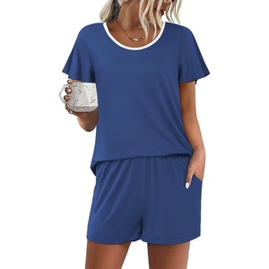 image:imageEkouaer Womens Pajama Set Summer Short Sleeve Pjs Sleepwear Cute 2 Piece Lounge Sets SXXLNavy