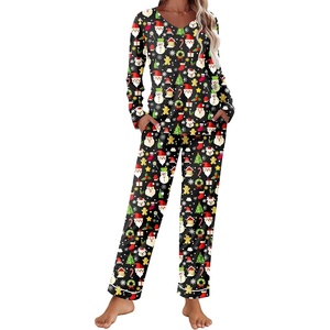 image:imageEkouaer Womens Pajama Sets 2 piece Lounge Sets for Women Vneck Long Sleeve Top and Elastic Waist Pants with PocketsChristmas Snowman