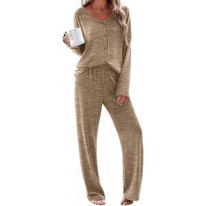 image:imageEkouaer Womens Pajama Sets Button Up Long Sleeve Pjs Soft Lounge Set 2 Piece Sleepwear with PocketsKhaki