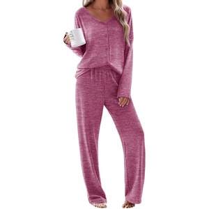 image:imageEkouaer Womens Pajama Sets Button Up Long Sleeve Pjs Soft Lounge Set 2 Piece Sleepwear with PocketsRose Red