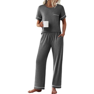 image:imageEkouaer Womens Pajama Sets Short Sleeve Top and Pants 2 Piece Pjs Soft Sleepwear Comfy Lounge Set SXXLDark Gray