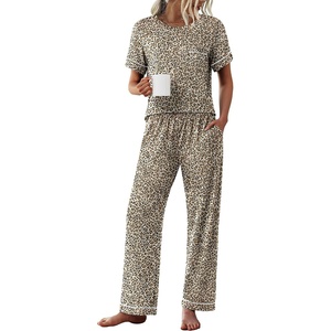 image:imageEkouaer Womens Pajama Sets Short Sleeve Top and Pants 2 Piece Pjs Soft Sleepwear Comfy Lounge Set SXXLLeopard