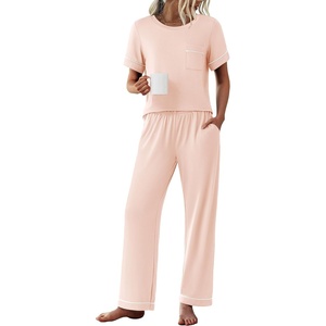 image:imageEkouaer Womens Pajama Sets Short Sleeve Top and Pants 2 Piece Pjs Soft Sleepwear Comfy Lounge Set SXXLLight Pink