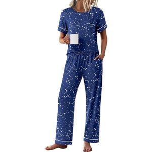 image:imageEkouaer Womens Pajama Sets Short Sleeve Top and Pants 2 Piece Pjs Soft Sleepwear Comfy Lounge Set SXXLNavy Blue Star