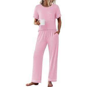 image:imageEkouaer Womens Pajama Sets Short Sleeve Top and Pants 2 Piece Pjs Soft Sleepwear Comfy Lounge Set SXXLPink
