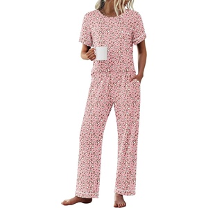 image:imageEkouaer Womens Pajama Sets Short Sleeve Top and Pants 2 Piece Pjs Soft Sleepwear Comfy Lounge Set SXXLPink Leopard
