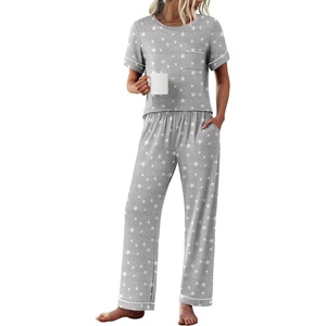 image:imageEkouaer Womens Pajama Sets Short Sleeve Top and Pants 2 Piece Pjs Soft Sleepwear Comfy Lounge Set SXXLPink Star